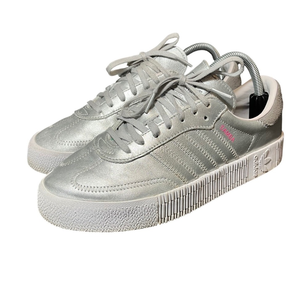 Adidas Samba Rose Sneakers Womens‎ 8.5 Silver Metallic Platform Shoes D96769